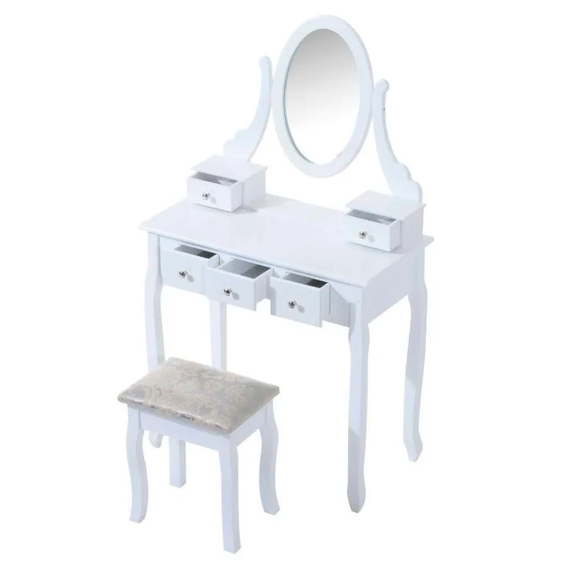 Tocador con taburete Homcom y espejo 360º blanco