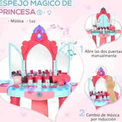 Tocador de juguete Clarice Aiyaplay espejo + taburete +3A rosa 76x57x34 cm