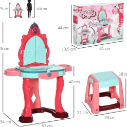 Tocador de juguete Clarice Aiyaplay espejo + taburete +3A rosa 76x57x34 cm