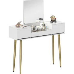 Tocador Gloria Homcom 1 espejo + 3 cajones blanco/dorado 130,5x105,5x30 cm