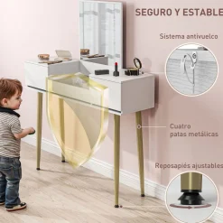 Tocador Gloria Homcom 1 espejo + 3 cajones blanco/dorado 130,5x105,5x30 cm
