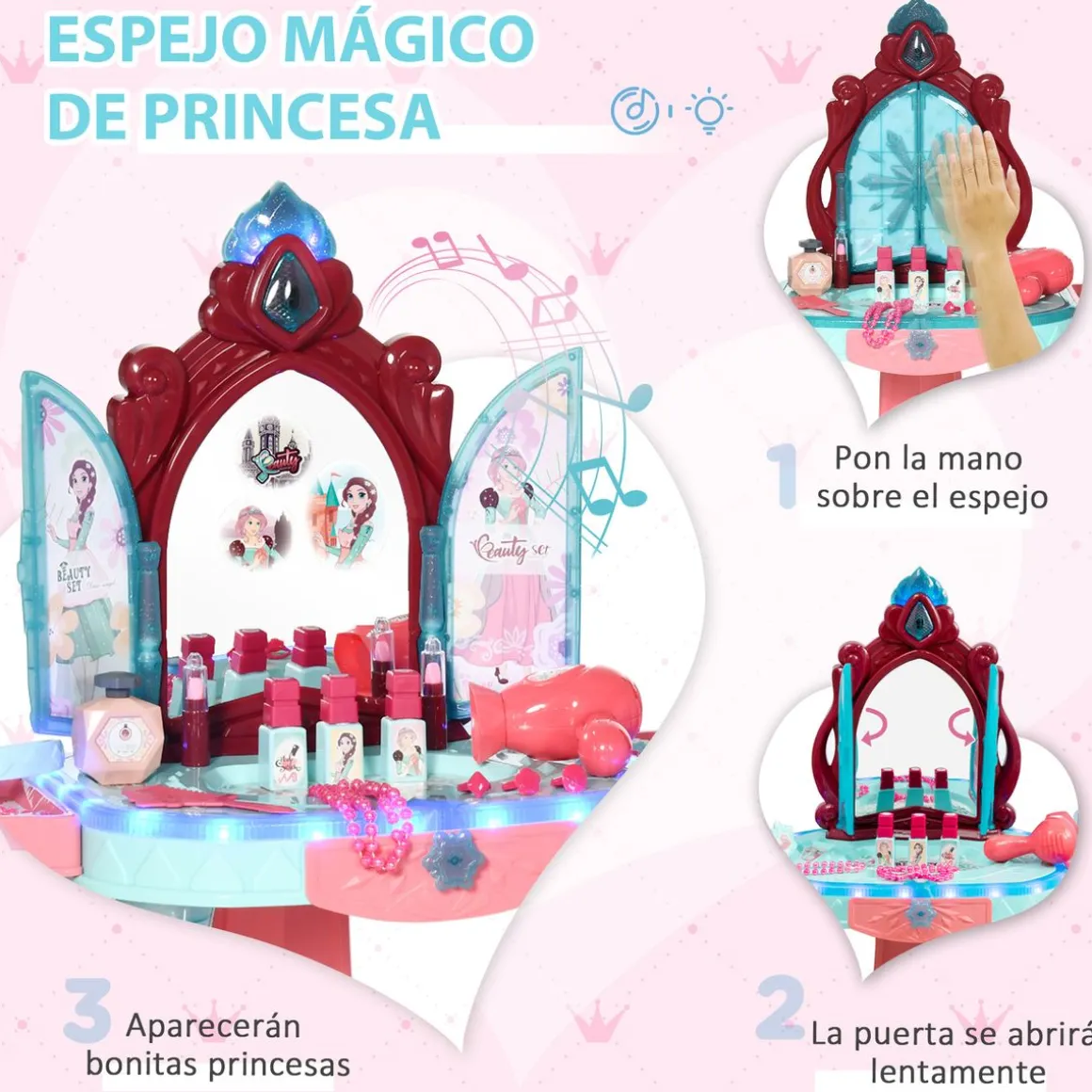 Tocador infantil Aiyaplay con espejo + luz + música +3A multicolor 76x57x34 cm