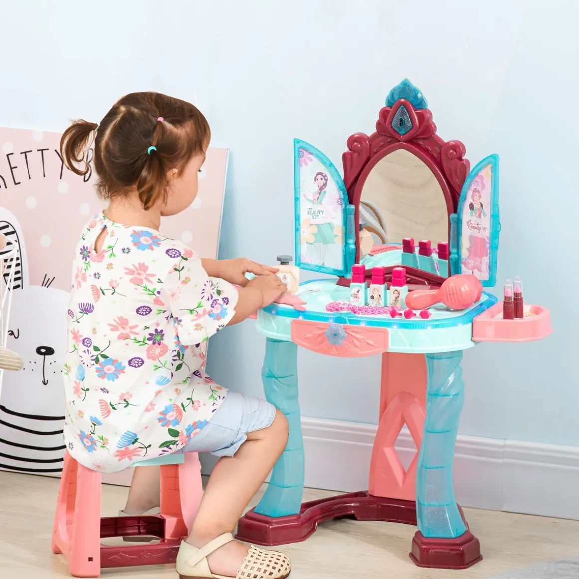 Tocador infantil Aiyaplay con espejo + luz + música +3A multicolor 76x57x34 cm