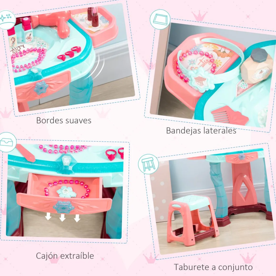 Tocador infantil Aiyaplay con espejo + luz + música +3A multicolor 76x57x34 cm