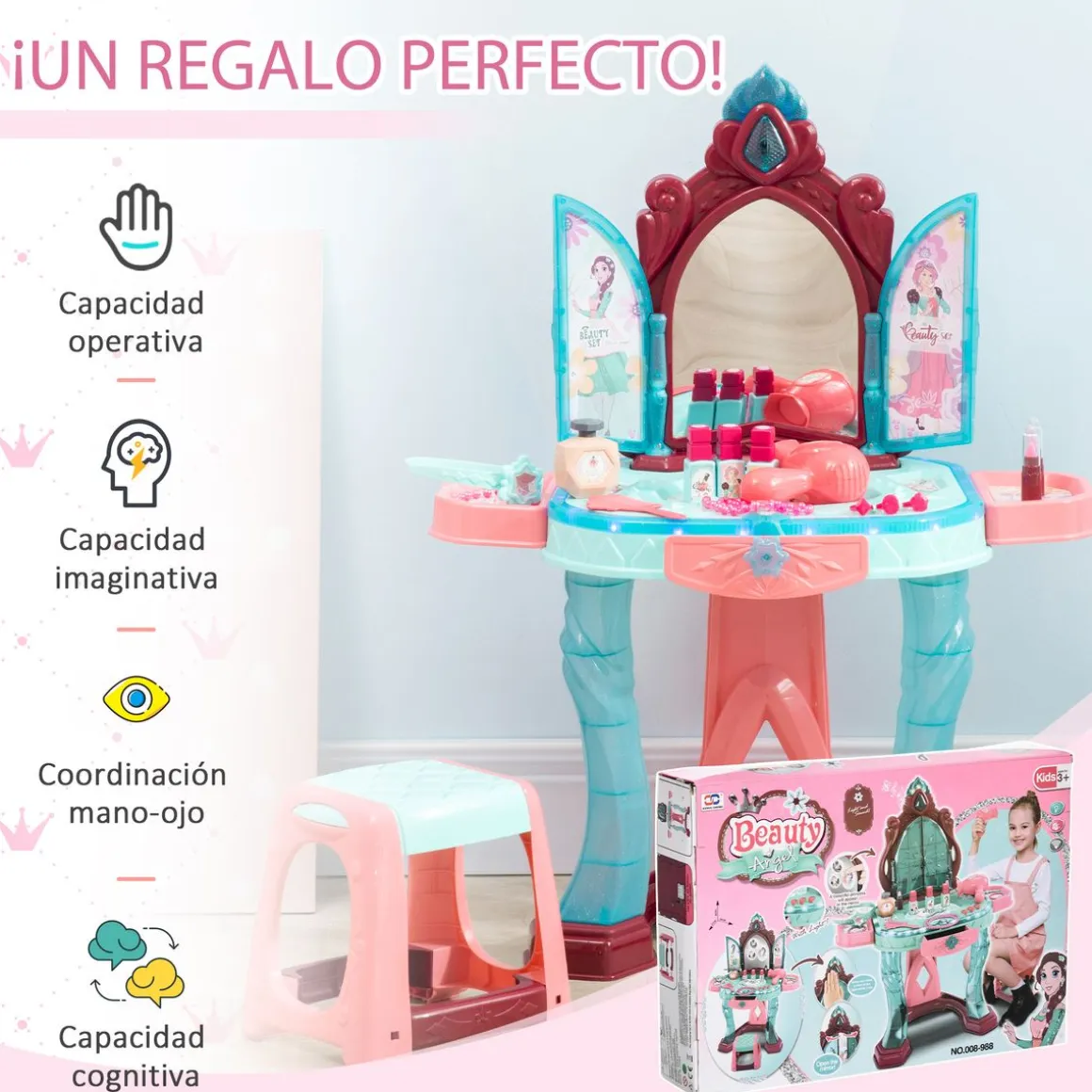 Tocador infantil Aiyaplay con espejo + luz + música +3A multicolor 76x57x34 cm