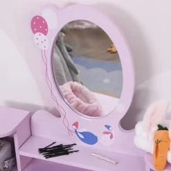 Tocador infantil Homcom con taburete+espejo rosa 93x60x34 cm