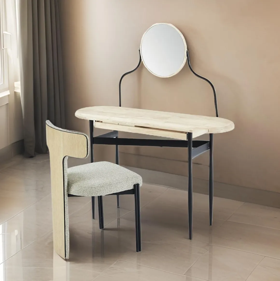 Tocador Moon con cajón nordish/negro 80x120x40 cm