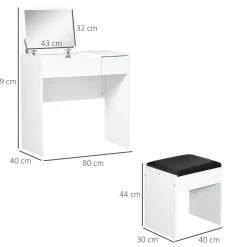 Tocador Trigo Homcom espejo abatible + cajón blanco 79x80x40 cm