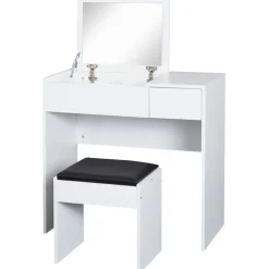 Tocador Trigo Homcom espejo abatible + cajón blanco 79x80x40 cm