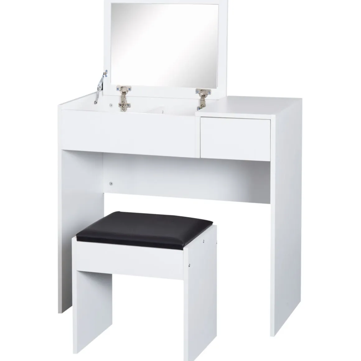 Tocador Trigo Homcom espejo abatible + cajón blanco 79x80x40 cm