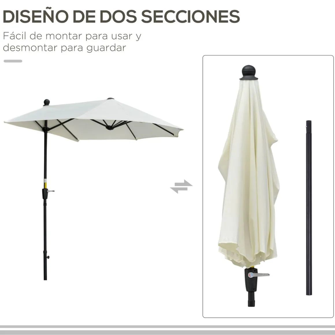 Toldo de pared Omaha semicircular con manivela + base cruzada crema 240x200x190 cm