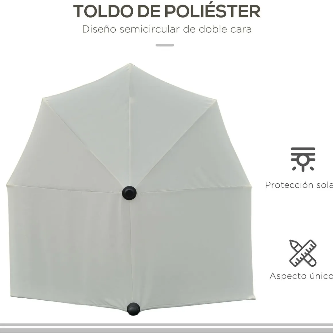 Toldo de pared Omaha semicircular con manivela + base cruzada crema 240x200x190 cm