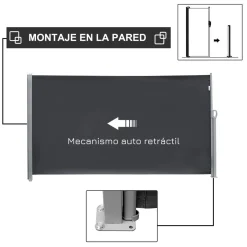 Toldo lateral Outsunny enrollable retráctil gris 180x300 cm