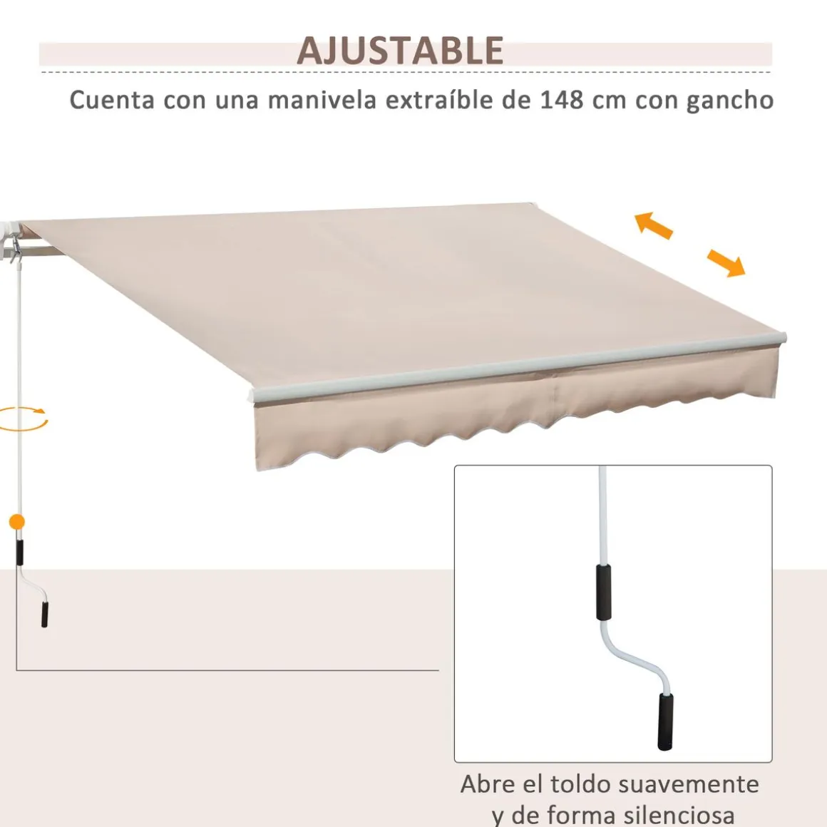 Toldo manual Almería Outsunny retráctil anti-UV beige 295x200 cm