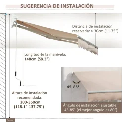 Toldo manual Almería Outsunny retráctil anti-UV beige 295x200 cm
