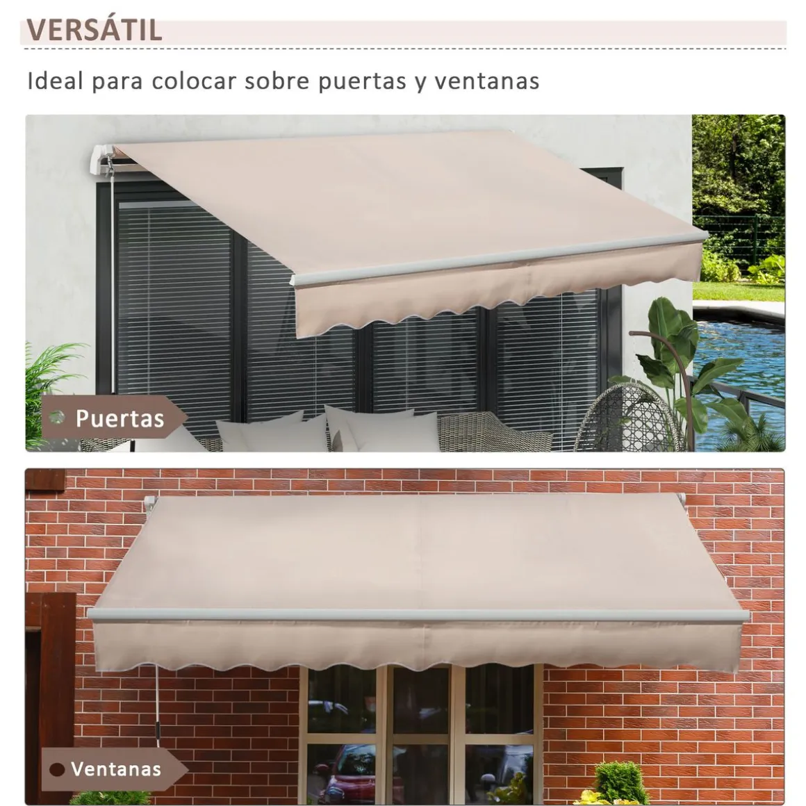Toldo manual Almería Outsunny retráctil anti-UV beige 295x200 cm