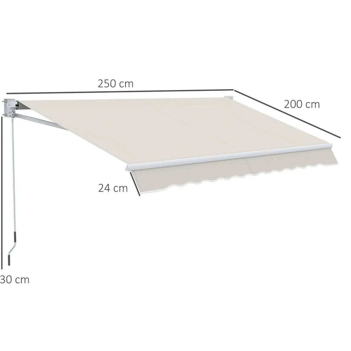 Toldo manual Badajoz Outsunny protección UV50+ crema 200x250 cm