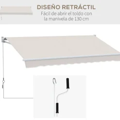 Toldo manual Badajoz Outsunny protección UV50+ crema 200x250 cm