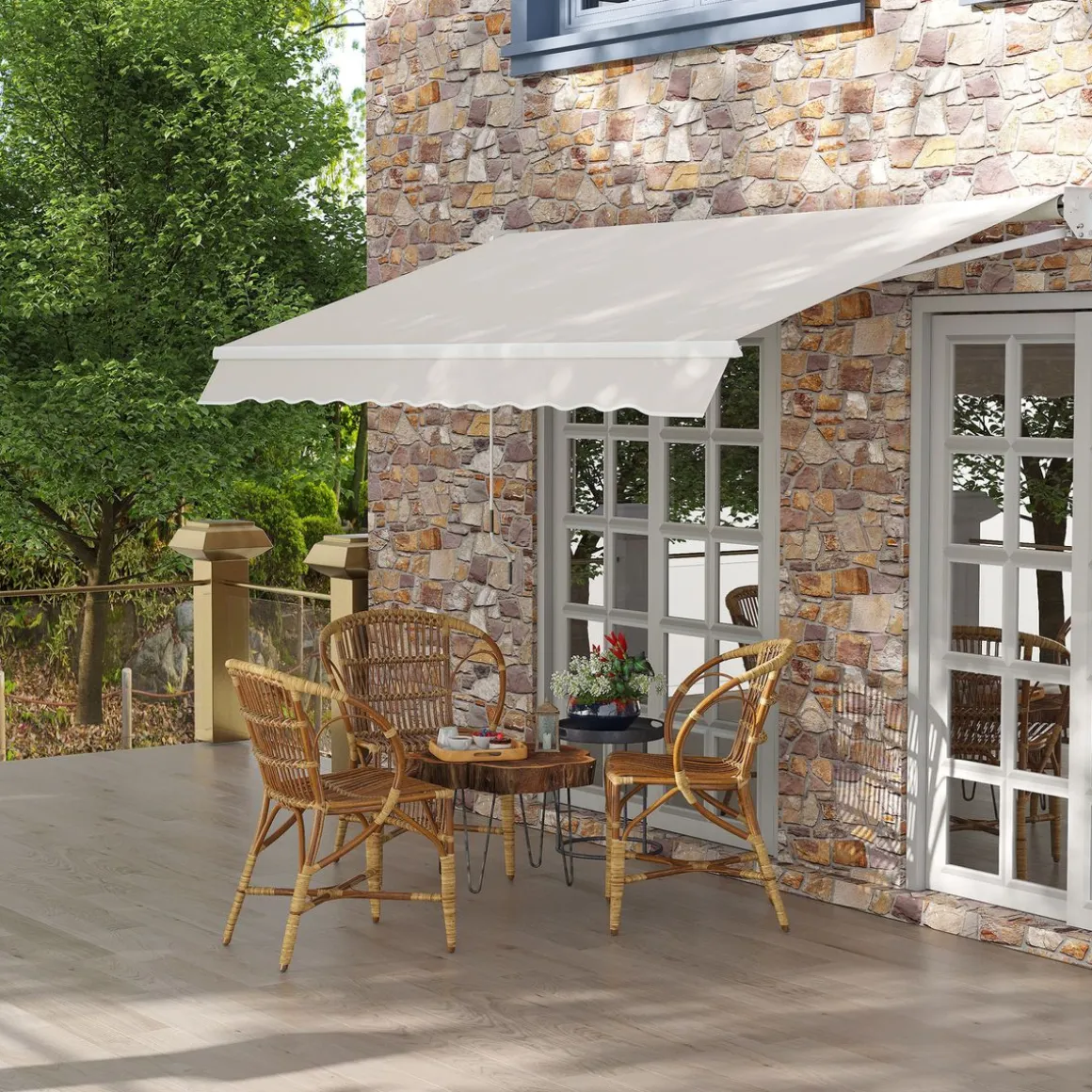Toldo manual Badajoz Outsunny protección UV50+ crema 200x250 cm