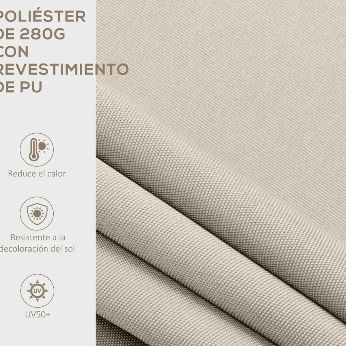 Toldo manual Badajoz Outsunny protección UV50+ crema 200x250 cm