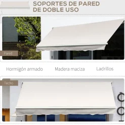 Toldo manual Cáceres Outsunny protección UV50+ crema 200x295 cm