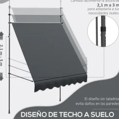 Toldo manual Álvila Outsunny desmontable + protección UV30+ gris 210-300x200x120 cm