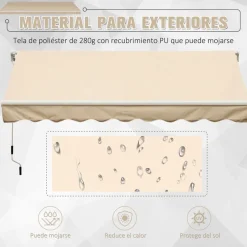 Toldo manual Outsunny beige 245x395 cm
