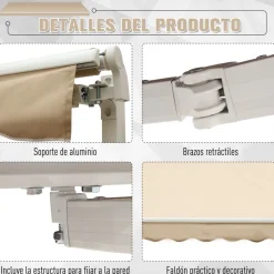Toldo manual Outsunny beige 245x395 cm