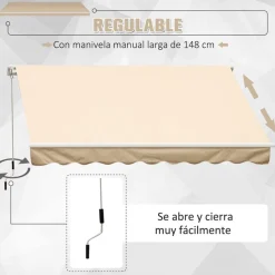 Toldo manual Outsunny beige 245x395 cm