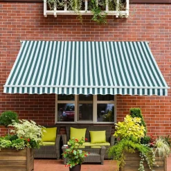 Toldo manual Outsunny con manivela ángulo ajustable verde/blanco 160x295x0-250 cm