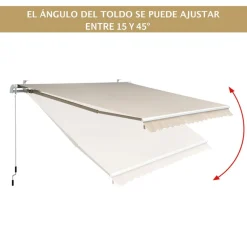Toldo manual Outsunny con manivela ángulo ajustable crema 160x295x0-250 cm