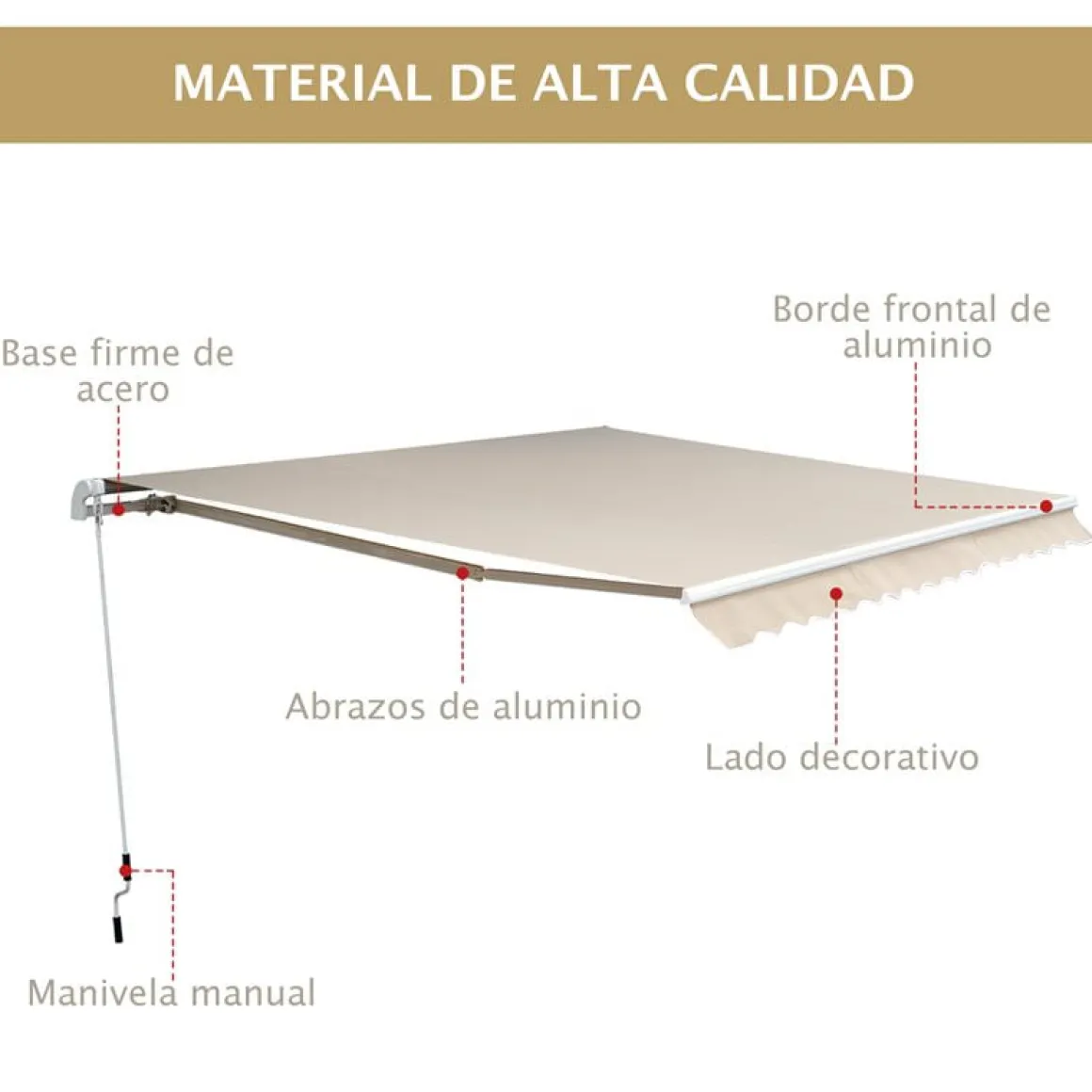 Toldo manual Outsunny con manivela ángulo ajustable crema 160x295x0-250 cm