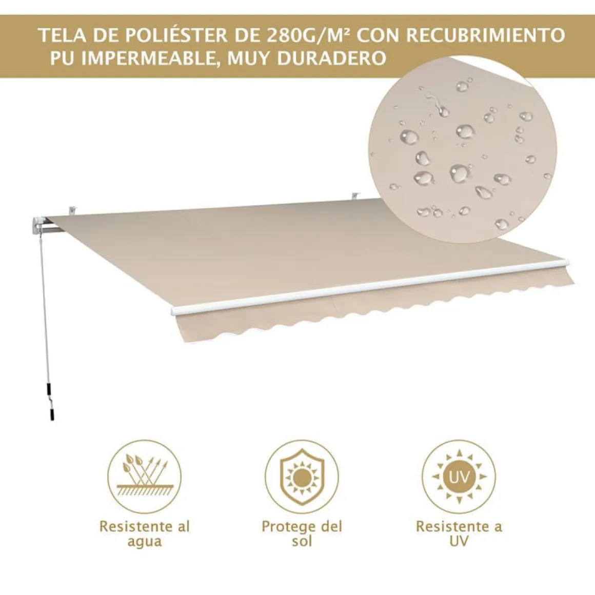 Toldo manual Outsunny con manivela ángulo ajustable crema 160x295x0-250 cm