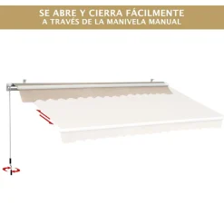 Toldo manual Outsunny con manivela ángulo ajustable crema 160x295x0-250 cm