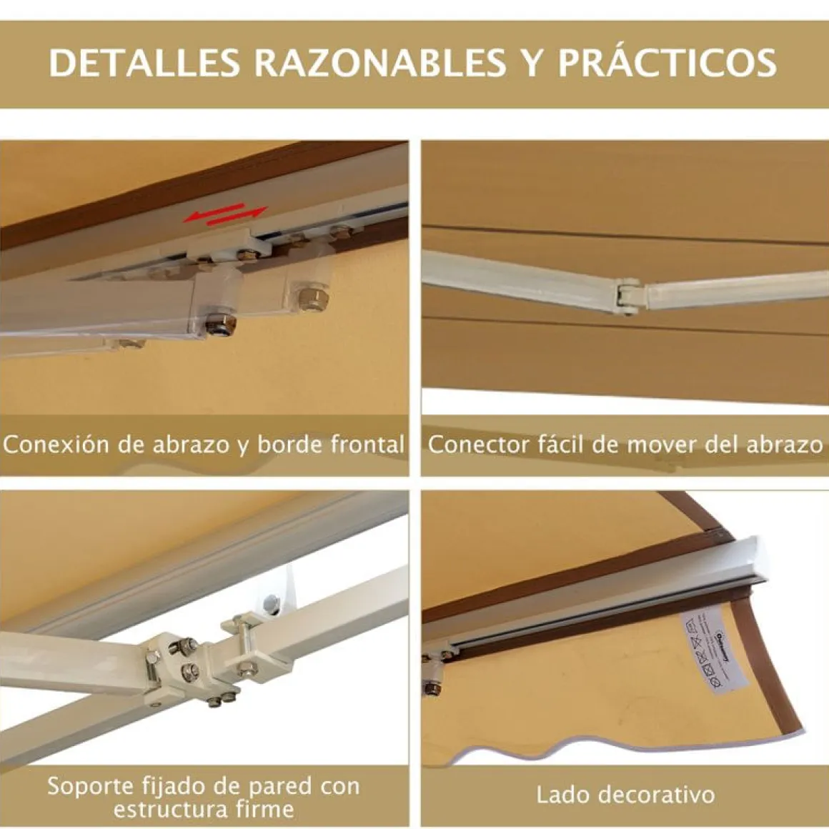 Toldo manual Outsunny con manivela ángulo ajustable crema 160x295x0-250 cm