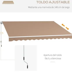 Toldo manual Palma Outsunny retráctil anti-UV 350x250 cm