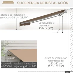 Toldo manual Palma Outsunny retráctil anti-UV 350x250 cm