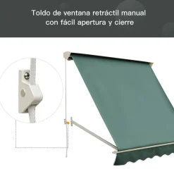 Toldo Outsunny para ventana/puerta retráctil verde 132x180x70 cm