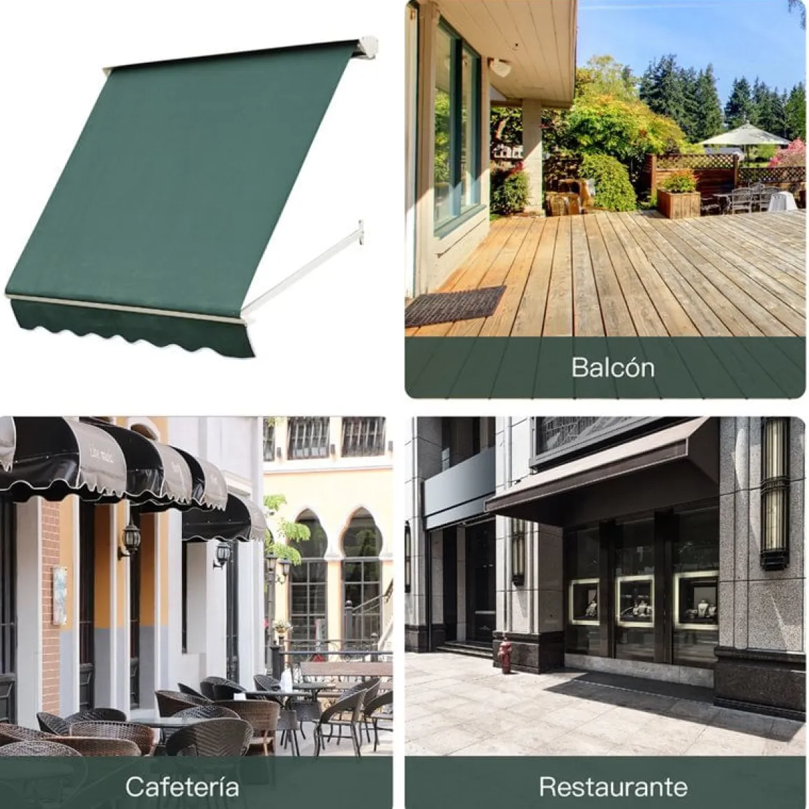 Toldo Outsunny para ventana/puerta retráctil verde 132x180x70 cm