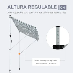 Toldo portátil Cumbre Outsunny retráctil con manivela 170-280x300x150 cm