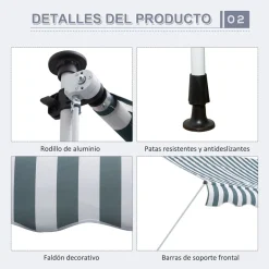 Toldo portátil Cumbre Outsunny retráctil con manivela 170-280x300x150 cm