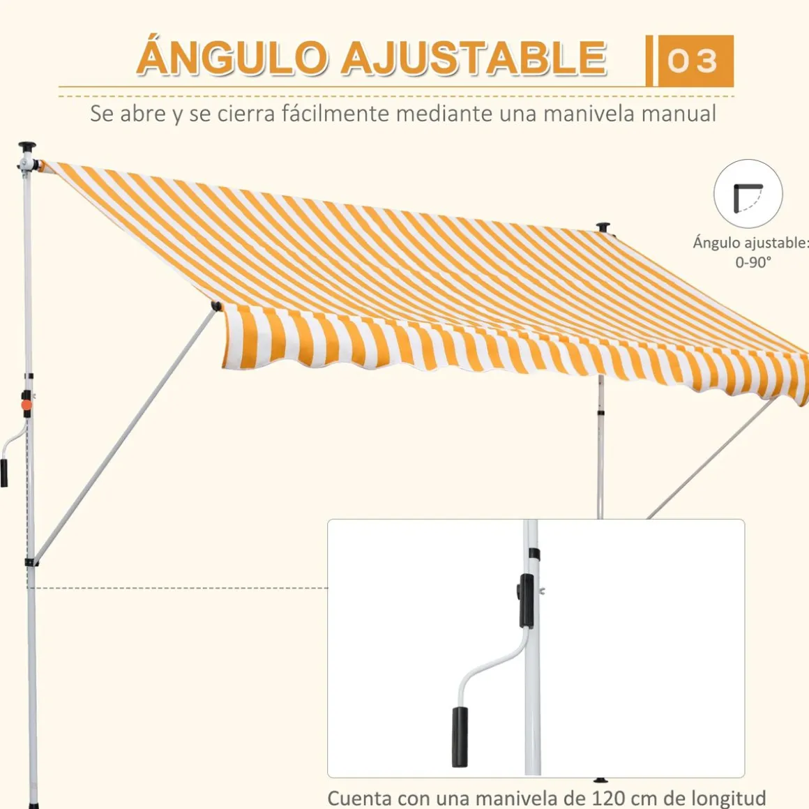 Toldo portátil Cumbre Outsunny retráctil con manivela 170-280x300x150 cm