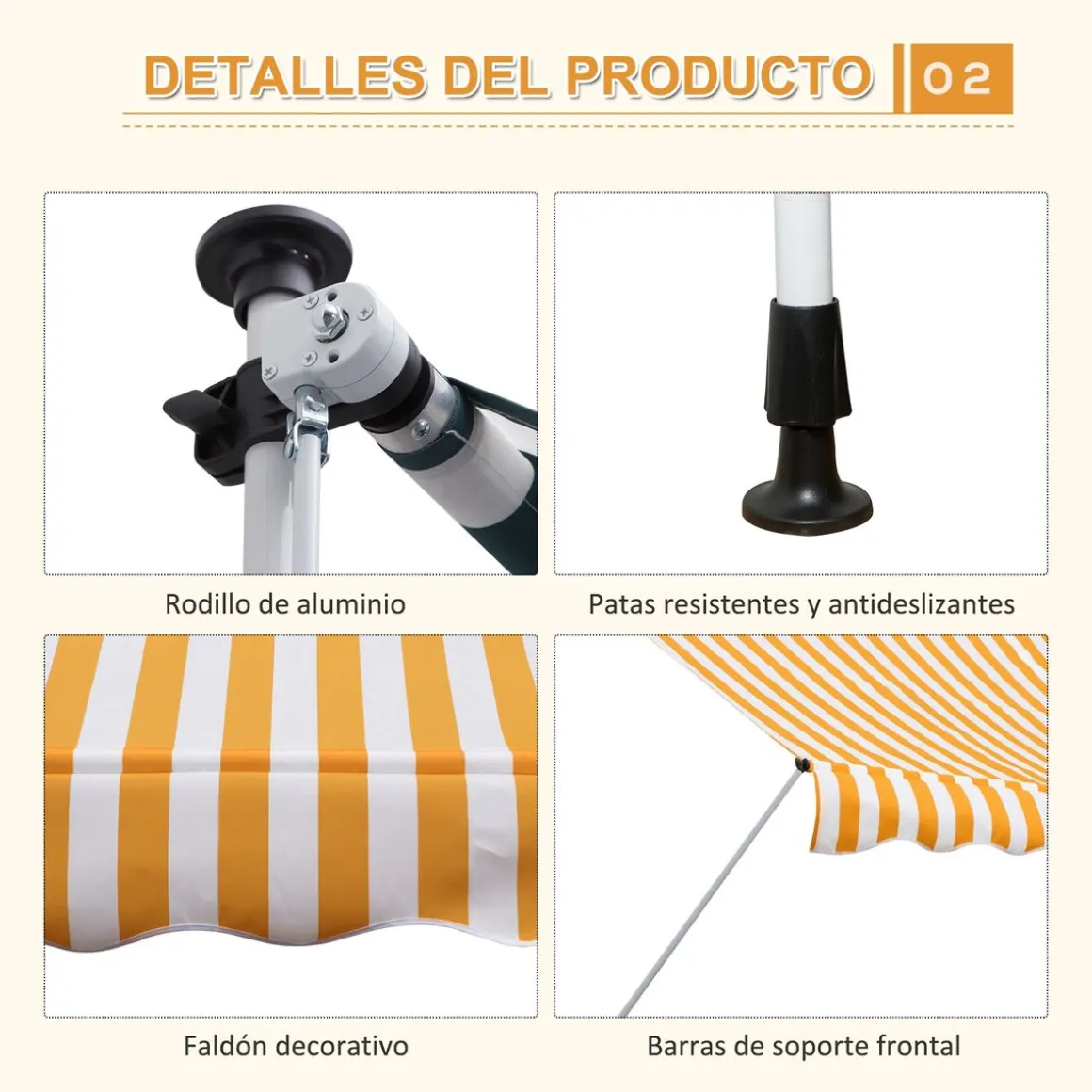 Toldo portátil Cumbre Outsunny retráctil con manivela 170-280x300x150 cm