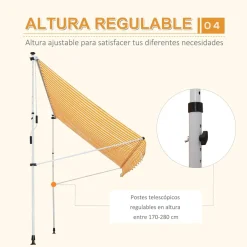 Toldo portátil Cumbre Outsunny retráctil con manivela 170-280x300x150 cm