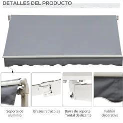 Toldo retráctil Outsunny con manivela 295x245 cm