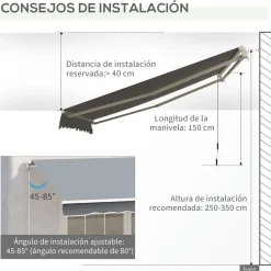 Toldo retráctil Outsunny con manivela 295x245 cm