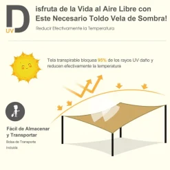 Toldo vela Outsunny cuadrado arena 3x3 m