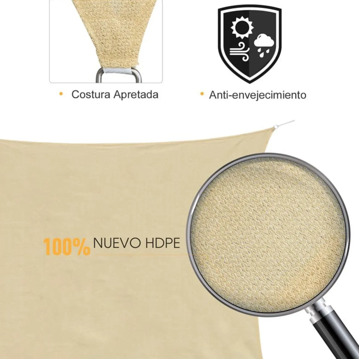 Toldo vela Outsunny cuadrado arena 3x4 m