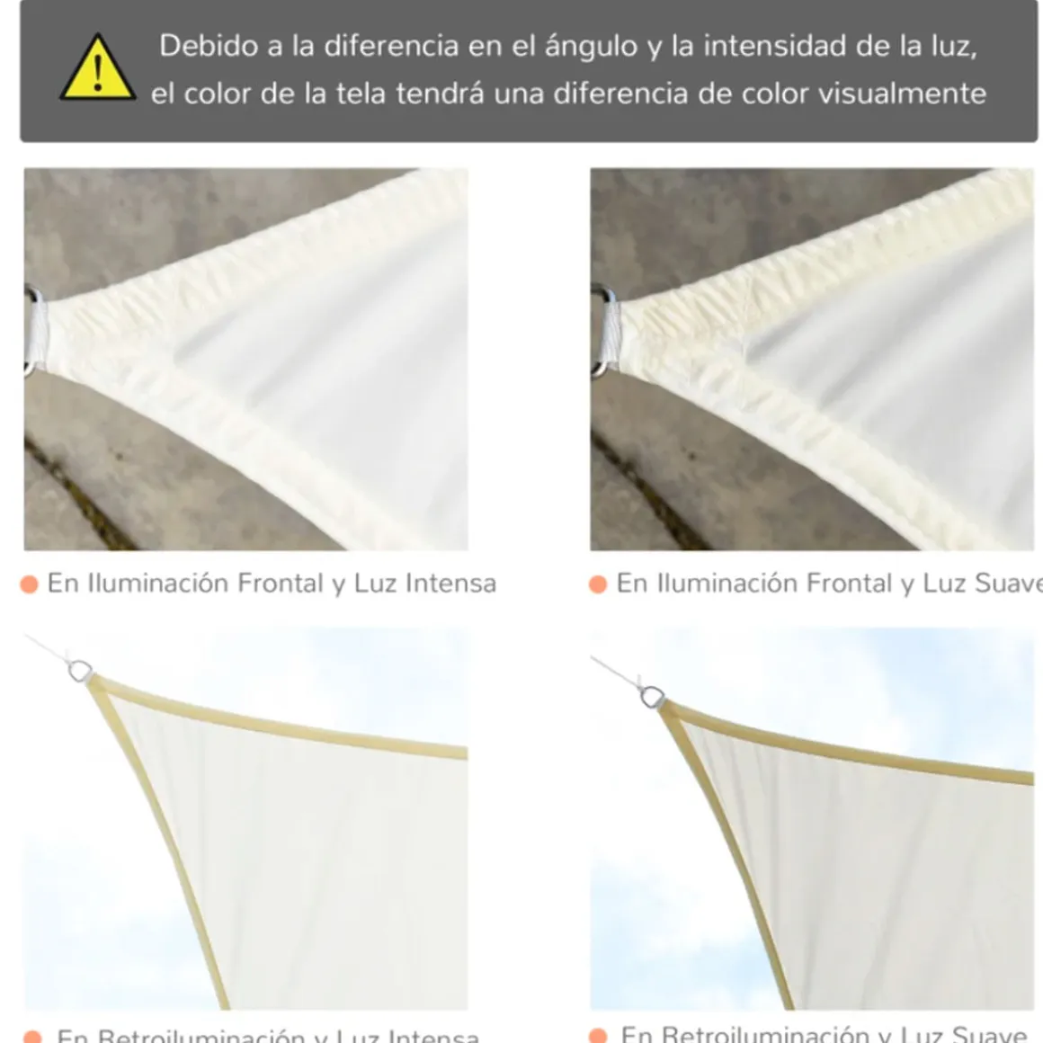 Toldo vela Outsunny rectangular poliéster anti UV beige 400x600 cm