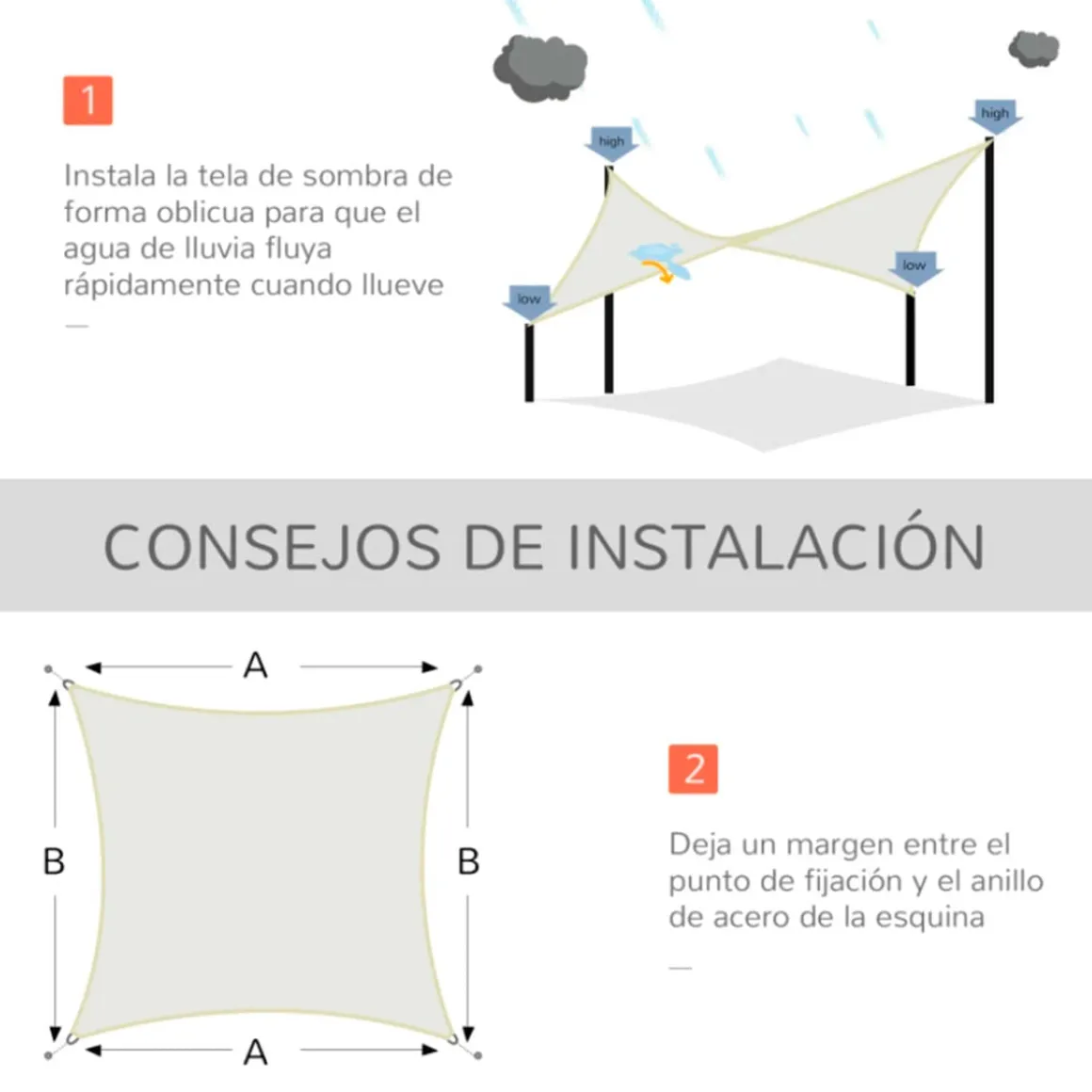 Toldo vela Outsunny rectangular poliéster anti UV beige 400x600 cm